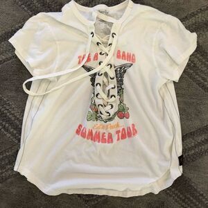 White Graphic Lace-Up Women Top